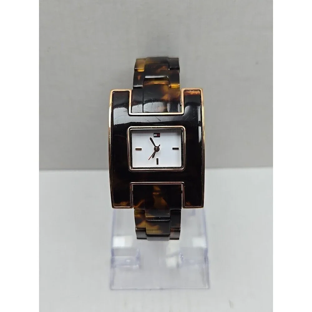 Tommy Hilfiger Womens Tortoise Shell Bracelet Watch Y2K Rose Gold New Battery